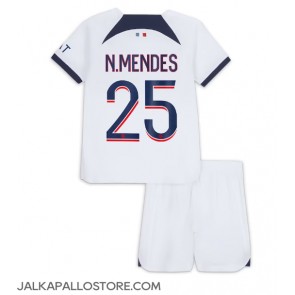 Paris Saint-Germain Nuno Mendes #25 Vieraspaita Lapsille 2023-24 Lyhythihainen (+ shortsit)